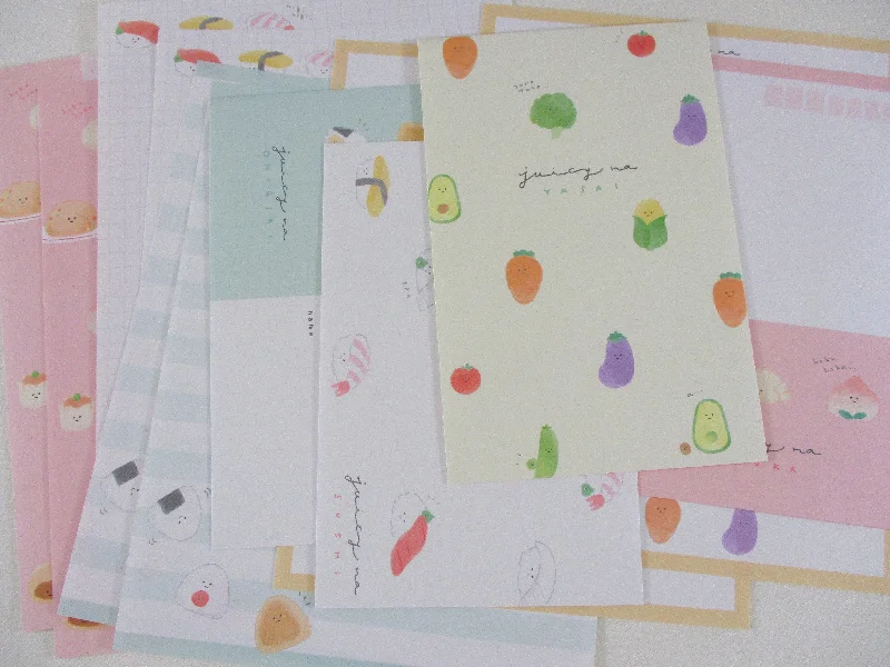 Cute Kawaii Kamio Vegetables Rice Ball Sushi Bread Food theme Letter Sets Stationery - writing paper envelope stationery Penpal