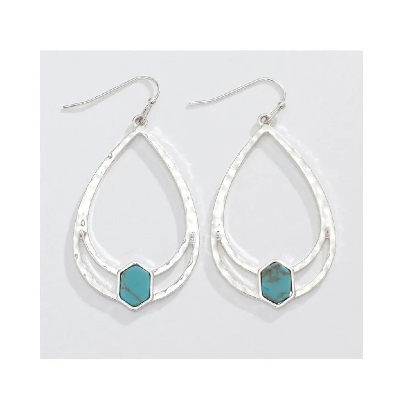 Periwinkle by Barlow : Hammered Silver with Turquoise Accent - Earrings