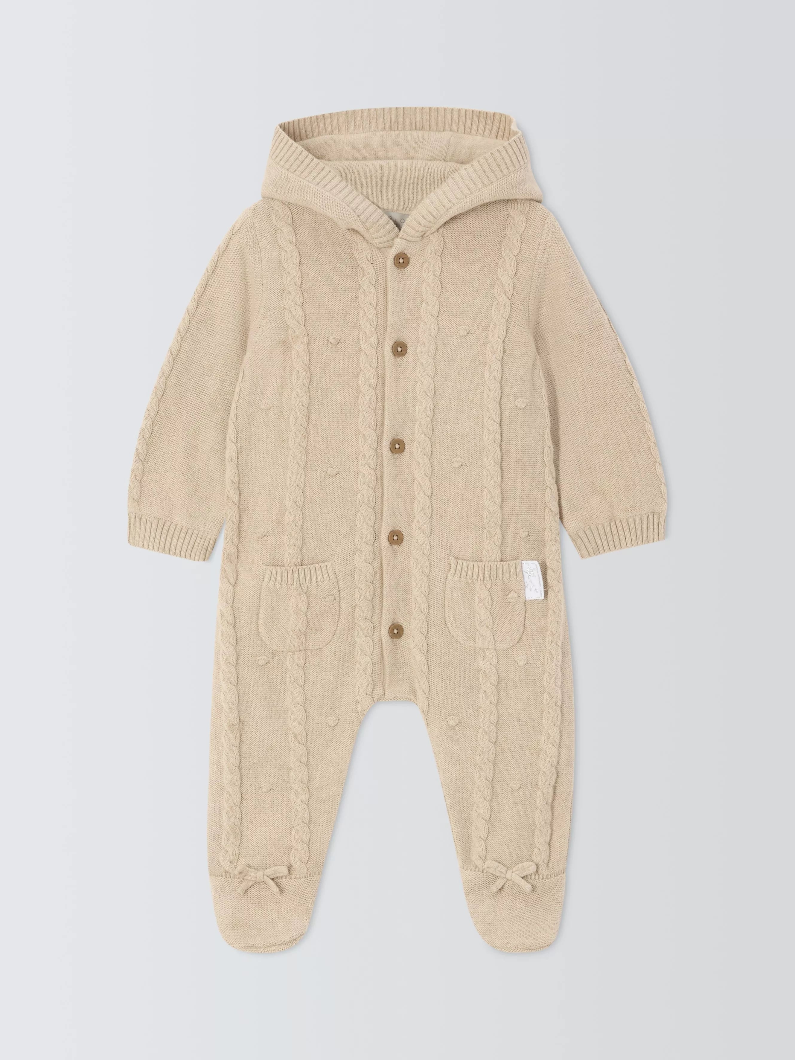 John Lewis Heirloom Collection Baby Cotton Cashmere Pramsuit, Brown Marl