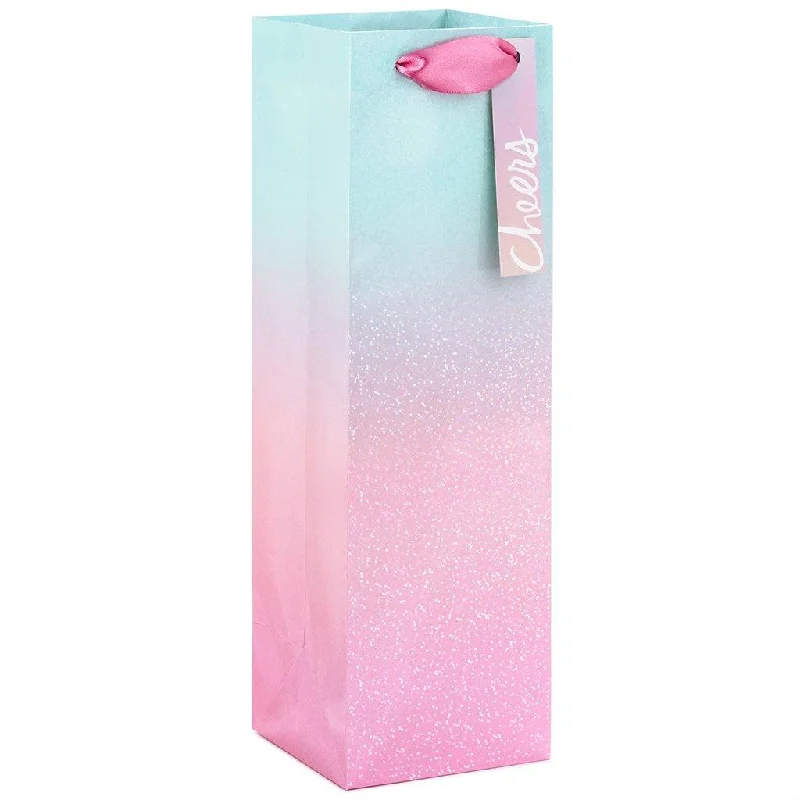 Hallmark : 13" Pink and Aqua Ombré Wine Bottle Gift Bag