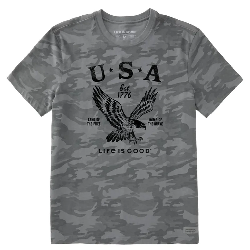 Life Is Good : Men's USA 1776 Eagle Allover Printed Crusher Tee in Gray Camo