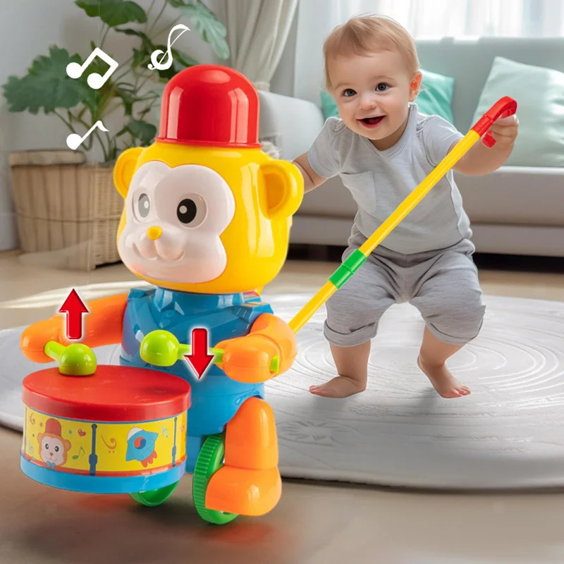 Push and Pull Monkey Toy with Stick Handle for Toddlers