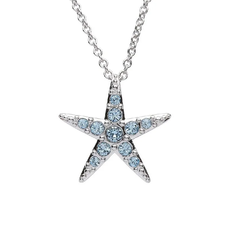 Ocean : Starfish Necklace With Aqua Crystals – Medium Size