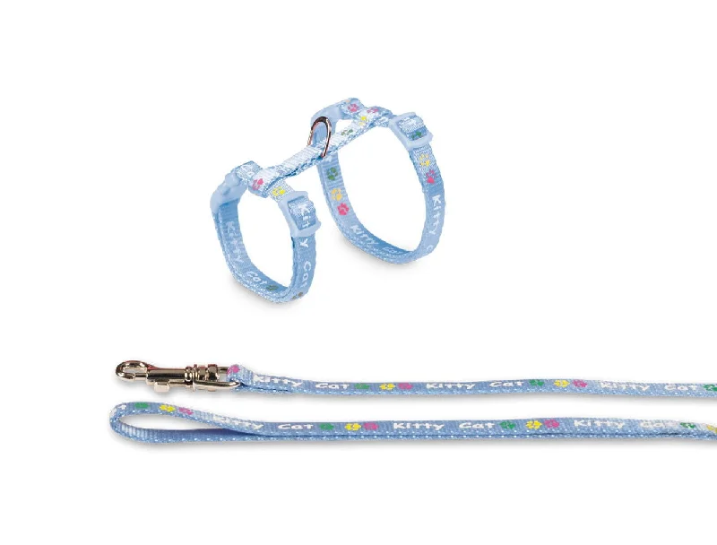 78027-06 NOBBY Set "Kitty Cat" light blue Leash: w: 8 mm, 120 cm; harness: neck: 15-22 cm; chest: 20-32 cm