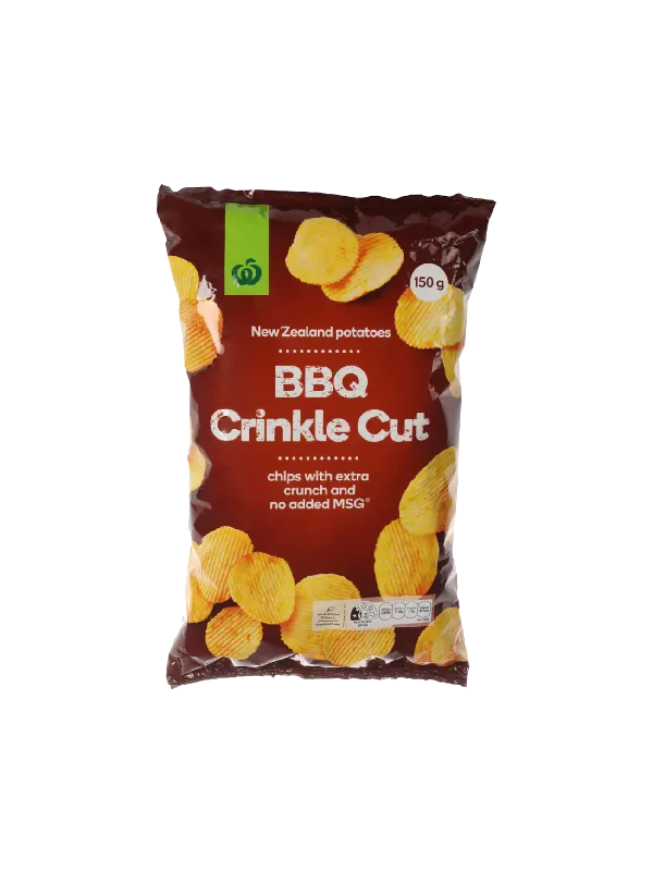 WOOLWORTHS CRINKLE CUT CHIPS BBQ 150G