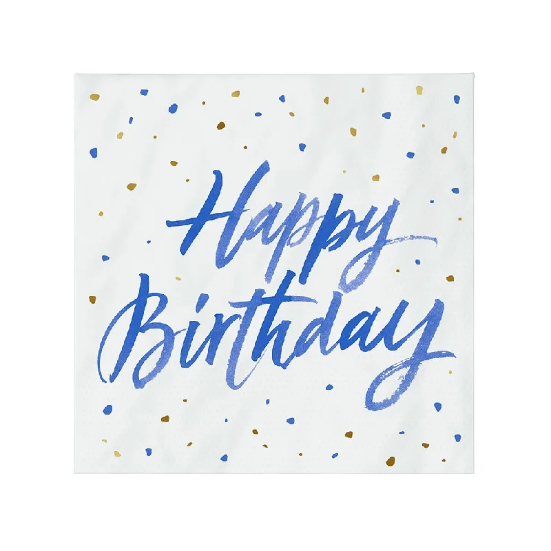 Hallmark : Blue "Happy Birthday" on White Dinner Napkins, Set of 16