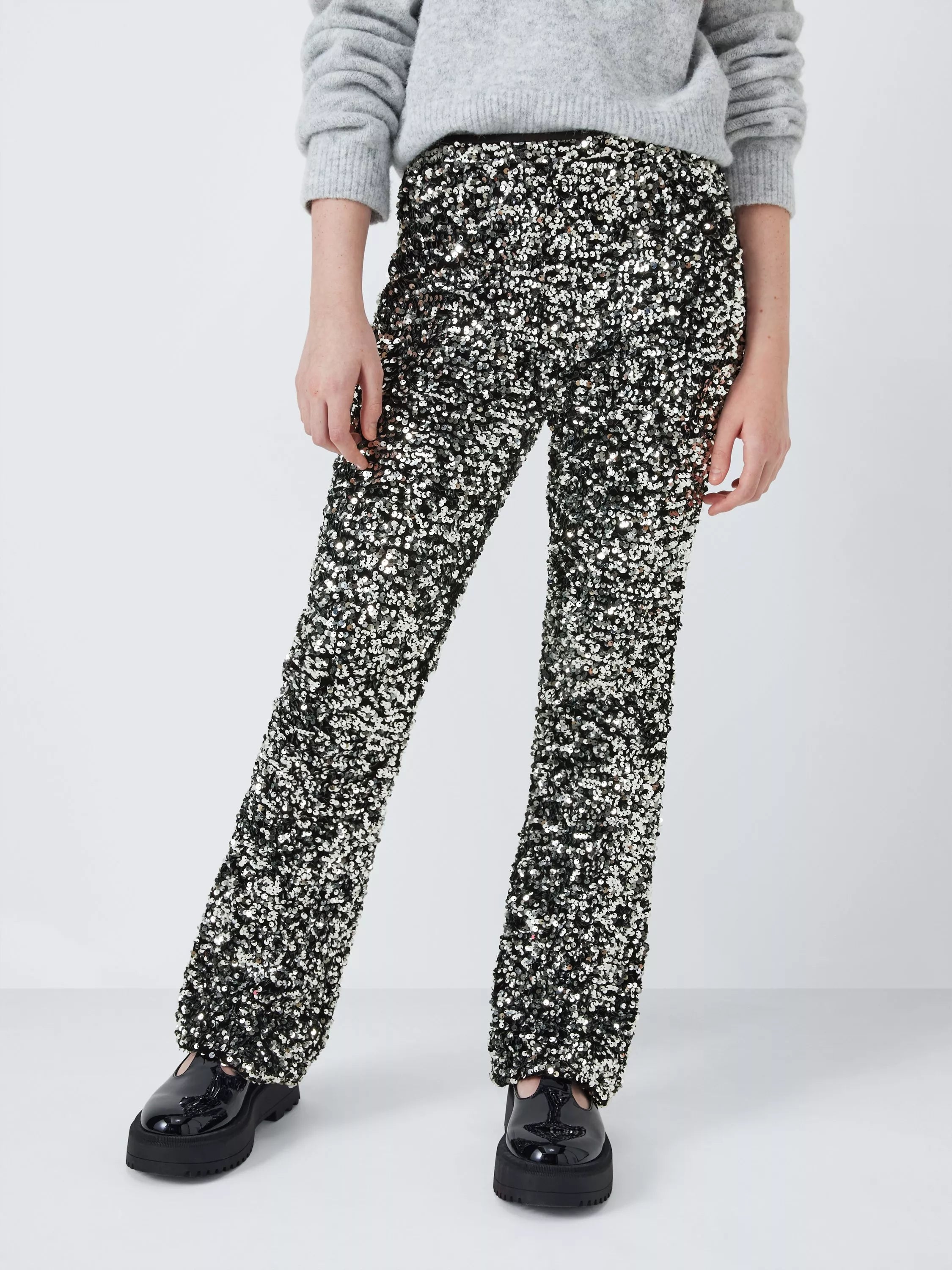 John Lewis Kids' Sequin Flared Trousers, Black/Multi