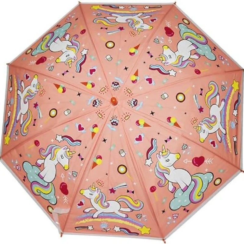 Premium Quality Theme Printed Umbrella For Kids (Unicorn Peach)