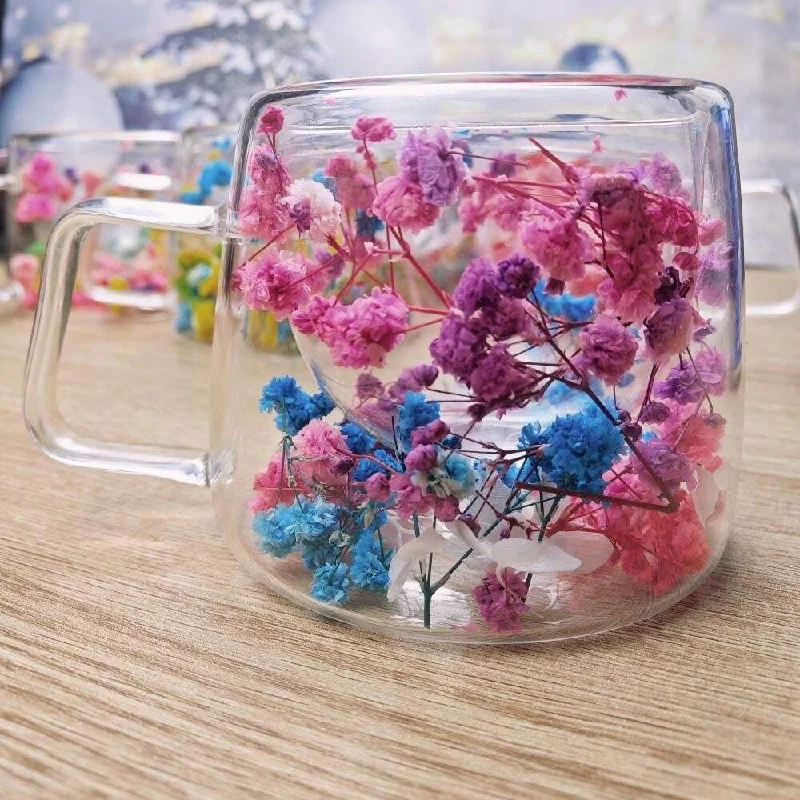 (NET) Transparent Mug with Colorful Flowers 250ml