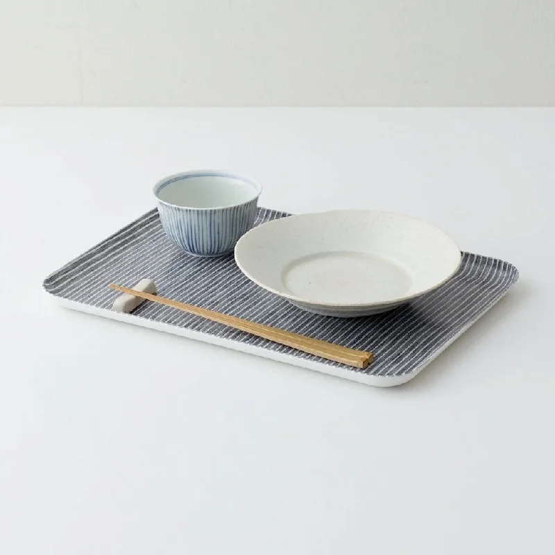 Fog Linen Work Coated Trays Grey White Stripe