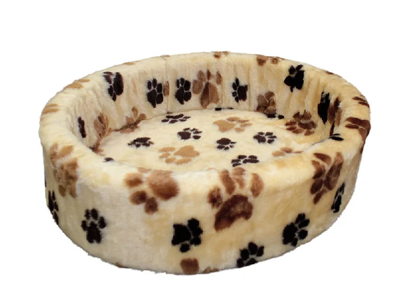 75737-02 NOBBY Plush bed "paw" beige/paw 3-colored 90 cm