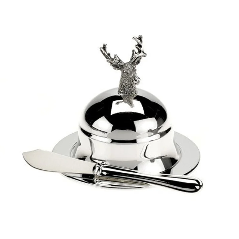 Orchid Designs Stag Round Butter Dish & Spreader