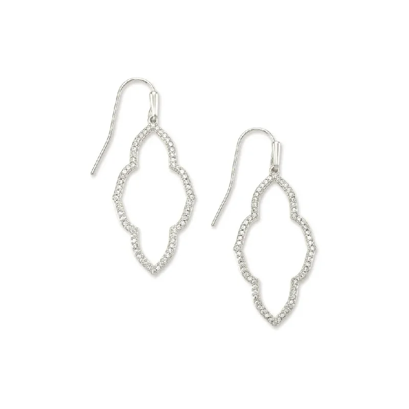 Kendra Scott : Abbie Silver  Small Open Frame Earrings in White Crystal