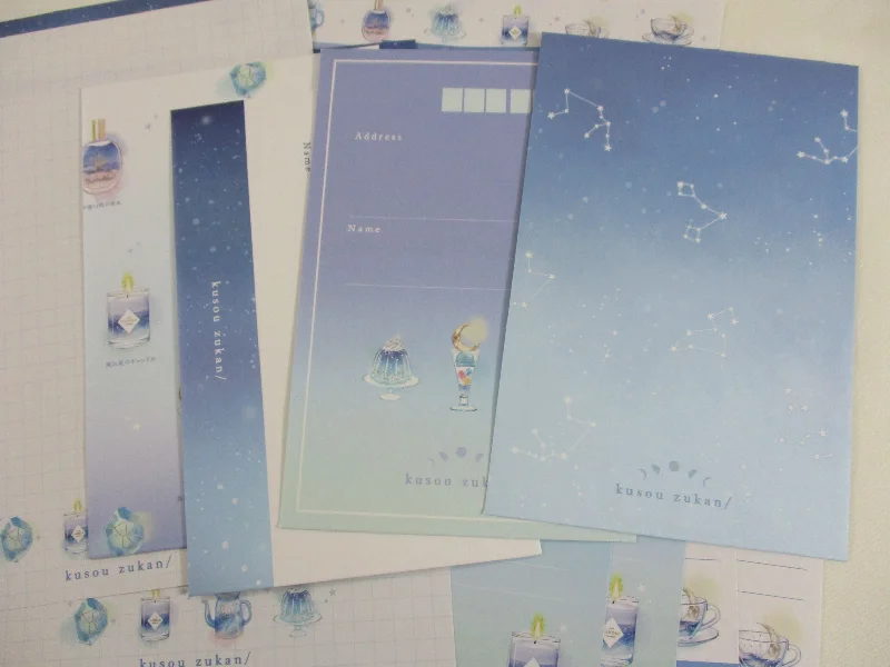 Cute Kawaii Q-Lia Magical Blue Starry Things Letter Sets - Stationery Writing Paper Envelope Penpal