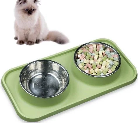 CAT DRINKER/FEEDER DOUBLE STEEL BOWL