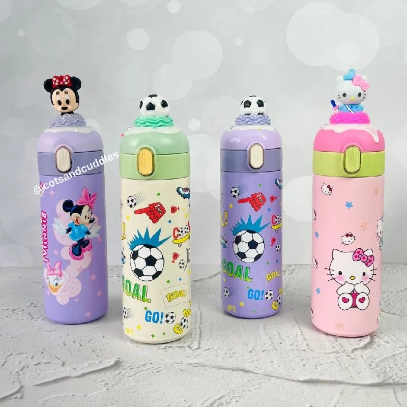 Cute Cartoon Silicone Topper Insulated Vacuum Sipper Water Bottle for Kids - 500ml