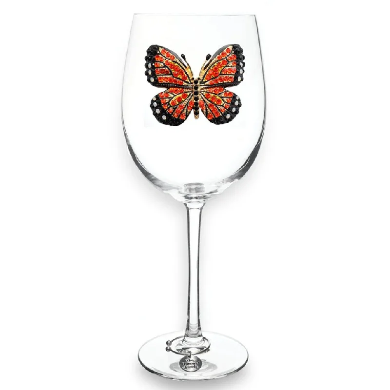 The Queens' Jewels : Monarch Butterfly Jeweled Stemmed Wine Glass