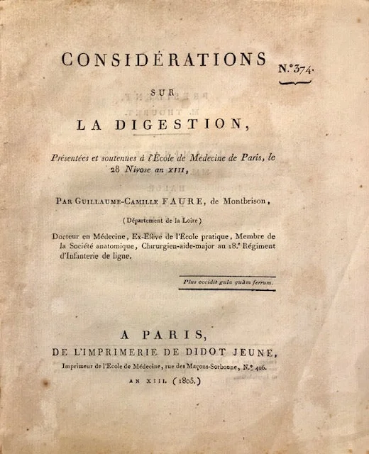 (Health - French) Faure, Guillaume-Camille. Considé rations sur la Digestion.