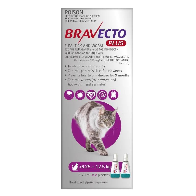 Bravecto Plus Spot-On Flea Tick and Worming Treatment for Large Cats 2 Pack