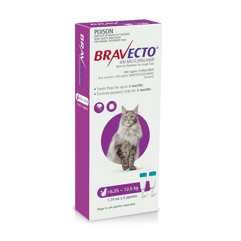 Bravecto Spot-On 3 Monthly Flea Treatment for Cats 6.25-12.5kg Purple